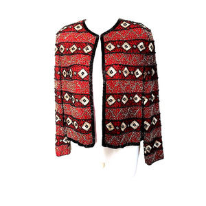 Papell‎ Boutique Evening Short Sequined Beaded Silk Blazer Jacket ~ S